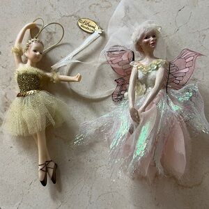 Ballerina Ornaments Set of 2 Gold & Pink Christmas New